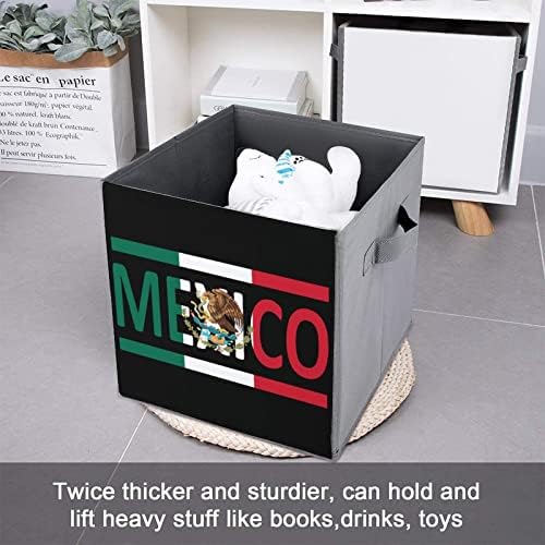 מקסיקני דגל אחסון פחי קוביות מתקפל בד מארגני עם ידיות בגדי תיק ספר תיבת צעצועי סל עבור מדפי ארון 10.6