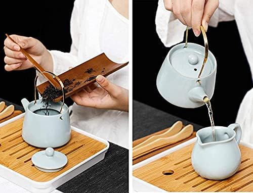 Lianxiao - ערכת תה נייד קרמיקה קונגפו סט עם שקיות תה מגש משרדי פריטי בית- f