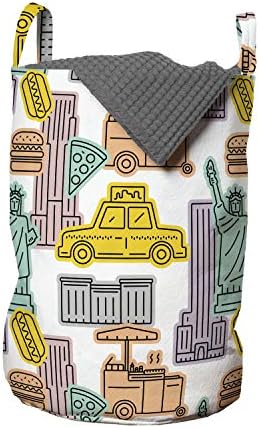 אמבסון ניו יורק מונית שק כביסה, ציוני דרך מפורסמים וחפצים של ניו יורק עיר אמנות איור שרבוט, סל סל עם ידיות