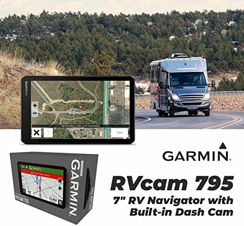 מצלמת Garmin RV 795, נווט גדול של GPS RV, גדול וקל לקריאה, מצלמת מקף מובנית, זיהוי אירועים אוטומטי,