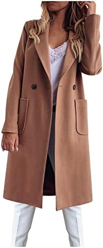 מעיל טרנץ 'לנשים אלגנטי צבע אחיד באורך אמצע עבה ז'קט תערובת צמר חם