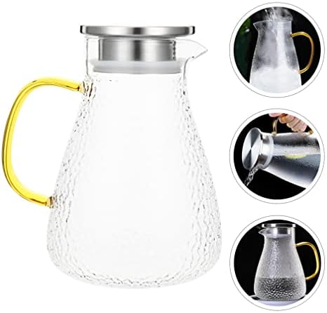 Luxshiny 1 ליטר קנקן זכוכית קנקן עם מי מכסה עם כד מים ידית למשקאות קרים חמים מים קרים חליטת תה
