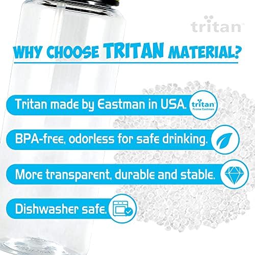 בקבוק מים למנגינה ביתית עם קש, Tritan בחינם BPA והוכחת דליפה נטול אבק נטול אבק וקל נקי ומדידה, 30oz