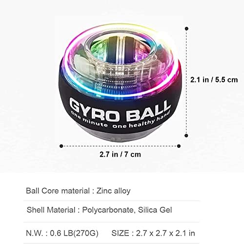 Ohitec Auto Start Power Power Gyro Ball, מאמן שורש כף היד כדורי כף יד מתאמן כף היד עם נורות LED לכושר ואימון