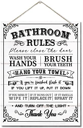 חוקי אמבטיה שלט תפאורה, חוקי אמבטיה כפריים מצחיקים הדפסים שלטי סימנים, עיצוב חדר כביסה באמבטיה,