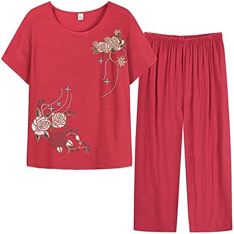 סטים קיץ נשים 2 תלבושות של 2 חלקים בתוספת חולצות טריקו ומכנסיים של שרוול קצר בגודל קז'ן מערכים נשים