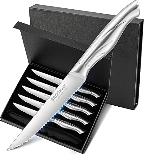 סטייק סכיני-סטייק סכיני סט של 6 גבוהה פחמן גרמנית פלדה משונן סטייק סכין - 4.3 אינץ פרימיום סטייק סכין סט-ארגונומי
