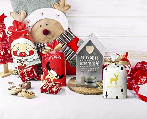 דלי 50 יחידות חג המולד סוכריות תיק חג המולד לטפל שקיות סוכריות טובות פלסטיק שרוך מתנת שקיות החג