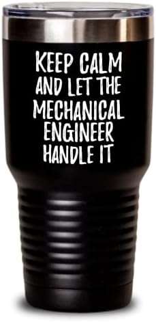 שמור על רגוע ותן למהנדס המכני לטפל בזה כוס מצחיק עמיתים לעבודה משרד גאג מבודד כוס מבודד עם מכסה שחור