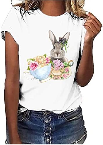 חולצת טריקו של ארנב פסחא לנשים חולצות ארנב פסים פרחוניים