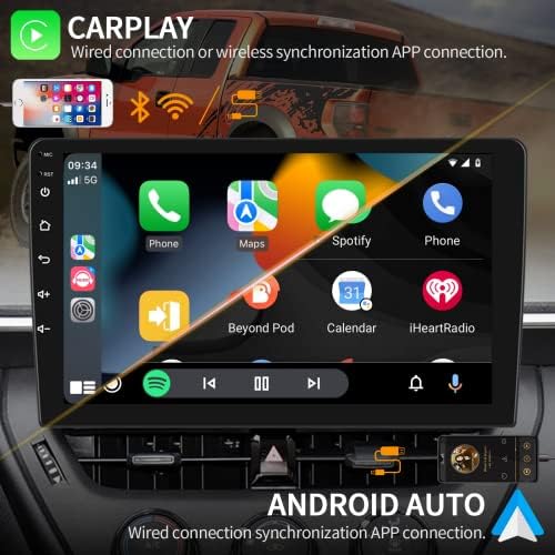 2023 אנדרואיד 11 סטריאו לרכב DIN כפול עם Apple Carplay אלחוטית Android Auto, Hikity 10 אינץ