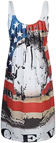 שמלת קיץ של ICODOD לנשים יום עצמאות מזדמן טנק רופף ללא שרוולים דגל אמריקאי הדפס שמלת חוף באורך ברך
