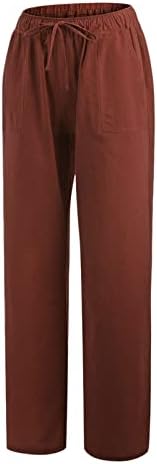 Meymia נשים מכנסי פשתן כותנה צבע אחיד בכושר רופף בכושר מזדמן רגל רחבה משקל קל משקל מתכוונן מכנסי חוף המותניים