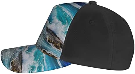 גלי מים מודפס בייסבול כובע, מתכוונן אבא כובע, מתאים לכל מזג האוויר ריצה ופעילויות חוצות שחור