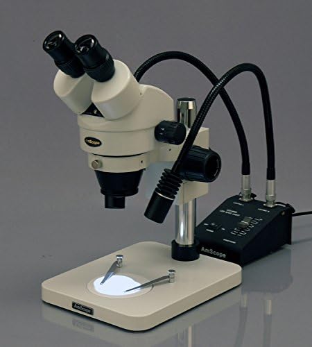 מיקרוסקופ זום סטריאו משקפת מקצועי של אמסקופ-1בסי-6 וולט, עיניות פי 10, הגדלה פי 7-90, מטרת זום פי