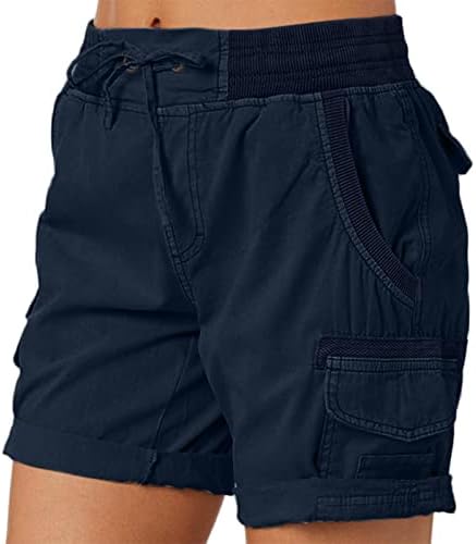 MMoneyake נשים מכנסי פשתן כותנה מכנסי מטען מותניים גבוהים מכנסיים רופפים מכנסיים אתלטים קצרים בקיץ