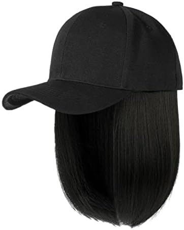 בייסבול כובע נשים גליטר בייסבול כובע עם תוספות שיער ישר קצר בוב תסרוקת גבירותיי כובעים וכובעים