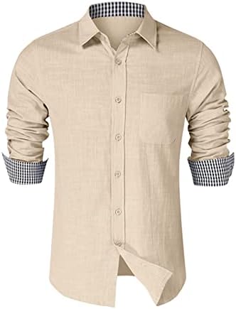 Maiyifu-GJ גברים חולצה משובצת משובצת משקל קל חולצה כפתור מוצק מסוגננת למטה חולצות טלאים