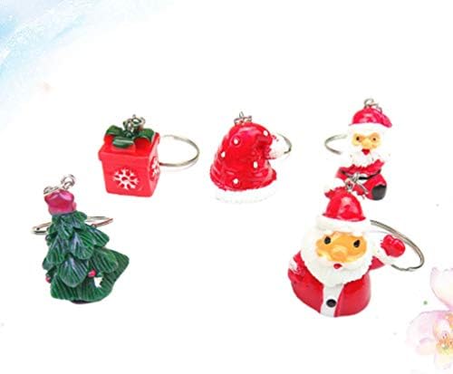 מפתחות רכב AMOSFUN מחזיק מפתחות 5 יחידות מחזיקי מפתח לחג המולד מקשים עם סנטה קלאוס כובע קופסת מתנה קופסת עץ
