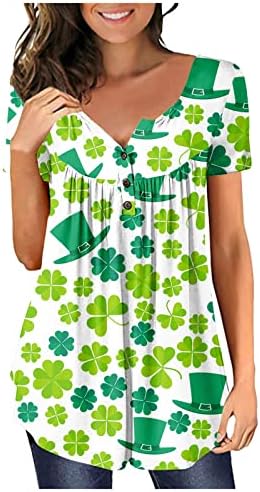 צמרות נשים של יום פטריק סנט טוניק בטן 2023 חולצות טירו של שרוול קצר של קיץ, חולצת הנלי זורמת חמודה לחותלות