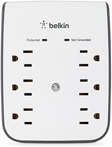 Belkin BE108230-06 8-Outlet Struck Streg מגן עם תקע שטוח, חוט 6ft, שחור ומגן נחשול USB 6-Outlet w/Mount Wall