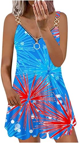שמלות חוף HCJKDU לנשים לרצועה רחבה ללא שרוולים נטולת שרוולים עם רוכסן יום עצמאות שמלות מיני שמלות קיץ
