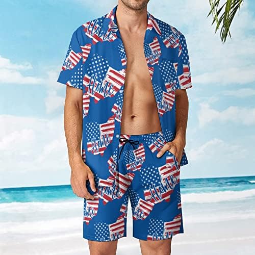 אוהיו דגל אמריקאי דגל אמריקאי בן 2 חלקים תלבושות חוף כפתור הוואי למטה חולצה עם שרוול קצר וחליפות