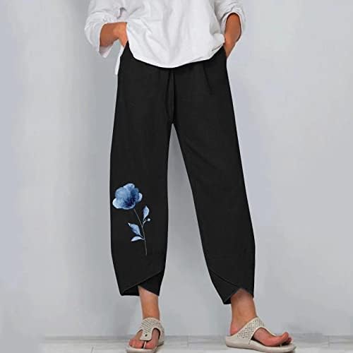 אמיקאדום נערות נערות מכנסי הדפס פרחוניים מכנסי פשתן גזה מכנסי סתיו חתוכים גבוהים מכנסי קיץ 2023 בגדים