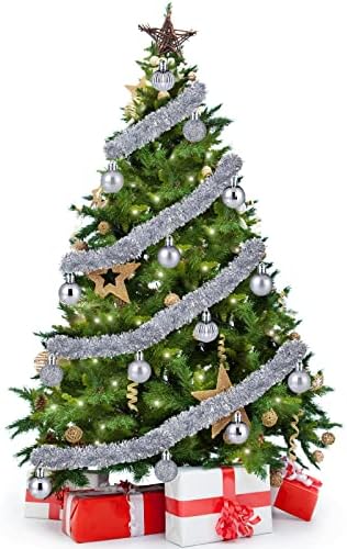 20 רגליים לחג המולד טינסל גרלנד קישוט עץ חג המולד עץ חג המולד זרמים מתכתיים עם 36 יח 'קישוטי כדורי חג מולד לחג