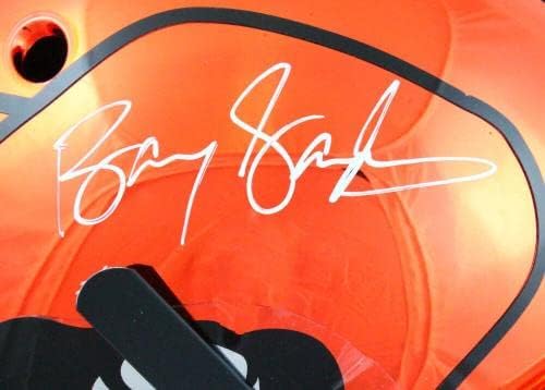 בארי סנדרס חתם על קסדה אותנטית של אוק סטייט פ/ס כרום שוט - בא הולו-קסדות עם חתימה של הפוטבול הלאומי