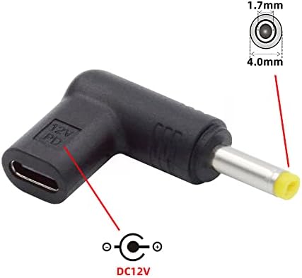 Cablecc USB 3.1 סוג C USB-C נקבה ל- DC 12V 4.0x1.7 ממ מתאם תקע 90 מעלות זווית PD Emulator Trigger