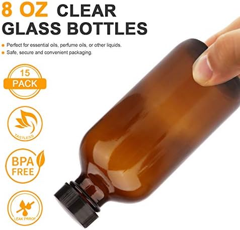 בקבוק זכוכית עמיד 8 אונקיות, בקבוקי זכוכית לשימוש חוזר עם מכסה אטום לשמפו, מרכך, שמנים אתריים, סט של 20