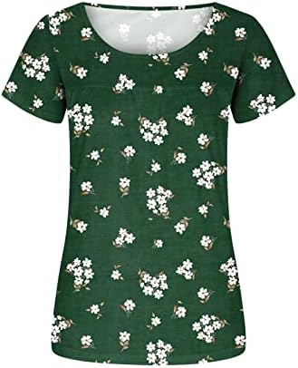נשים קצר שרוול טוניקת חולצות קיץ פרחוני הדפסת חולצות מקרית קפלים זורם רופף טי חולצה סקופ צוואר חולצה