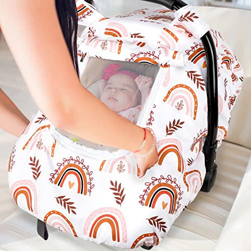 כיסוי מושב מכונית לתינוק בנות תינוקות נמתחות קשת מושב מכונית מכסה חופה ליילוד, 2 שכבות חלונות של רשת/בד נושמת,