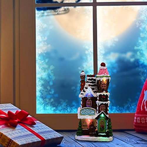 בית זנגוויל ממתקים לחג המולד של שיאולינג, בית כפר מיניאטורי עם אור ומוזיקה, זוהר המופעל באמצעות סוללה