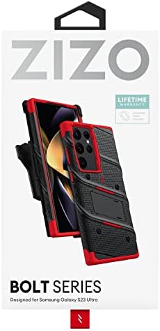צרור Zizo Bolt עבור Galaxy S23 Ultra Case עם שרוך הנרתיקים של מגן מסך - אדום