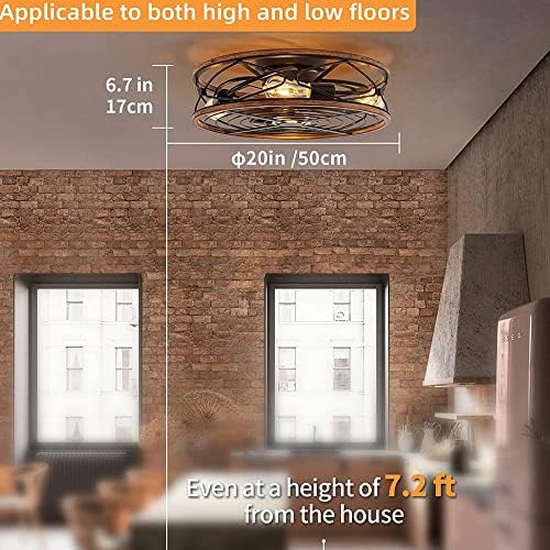 מאוורר תקרה של כלוב פאקפן עם קל ושלט רחוק מנורת תקרת מאוורר תעשייתית עם ערכת LED Fandelier Fandelier