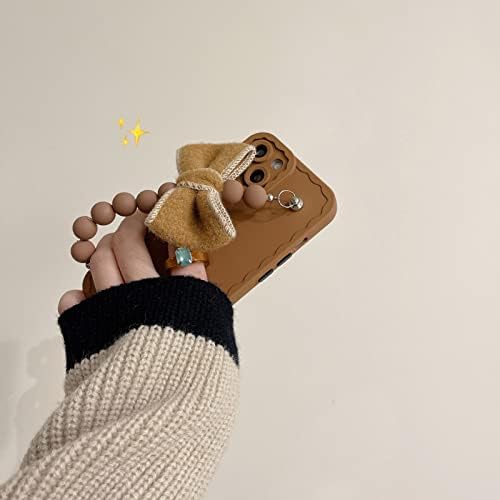 תואם עם אייפון 13 פרו מקס מקרה עם חמוד קשת רצועת יד, קוריאני סגנון יצירתי מלאך עין מצלמה רך עמיד מגן מקרה עבור