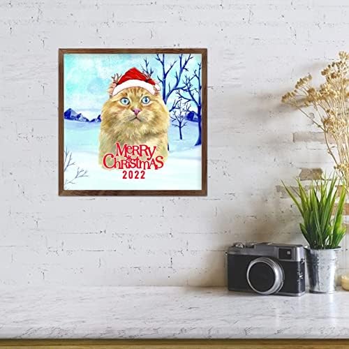 שלטי חג מולד ממוסגרים כובע סנטה חתול חמוד שלג שלג וינטג 'מסגרת תמונה וינטג