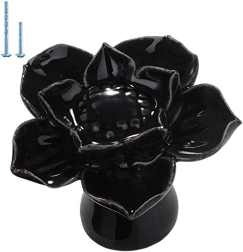 Wannianmu 4 פאק קרמיקה שחורה קרמיקה פרחית פרחים פרחית ידיות דלתות, ידיות מגירת קרמיקה עם ברגי