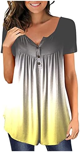 חולצת נשים Akollsppnsy Womens 2023 צווארון כפתור שרוול קצר חולצה חולצת טיול צבועים בצבעי עבודה לנשים