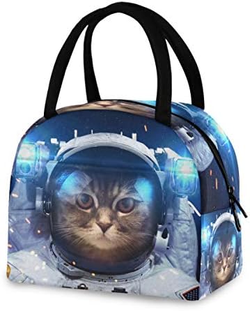 אסטרונאוט חתול בעלי החיים בחלל החיצון כחול גלקסי יקום הדפסת מבודד רוכסן הצהריים תיק צידנית ארוחת הכנת