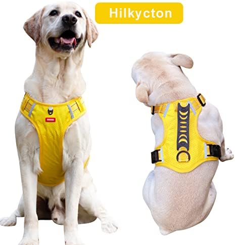 Hilkkycton Big No Pull רתמת כלבים עם בקרה קלה ידית אנכית, אפוד מחמד אוקספורד משקף מתכוונן, אין חנק רך מרופד