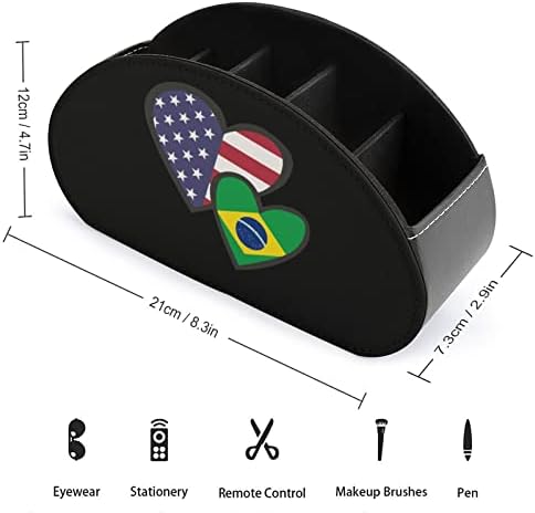 לבבות משתלבים עם דגל ברזיל אמריקאי מחזיק בשלט רחוק/קאדי/קופסה/מגש עם 5 תאים מארגן עור PU עם דפוס