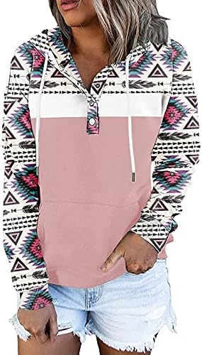 קפוצ'ונים של NYYBW לנשים סוודר כפתור מזדמן סווטשירטים עם שרוול רופף שרוול ארוך חולצות טלאים חולצות