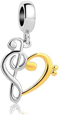 זהב מצופה לב אהבת מוסיקה הערה קסמי סימון מוסיקלי להתנדנד חרוזים תואם עם פנדורה קסמי צמידים