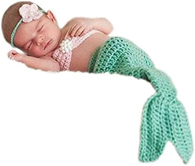 חמוד יילוד תינוק צילום נכס בעבודת יד סרוגה בת ים סרט חזיית זנב רומפר תלבושת