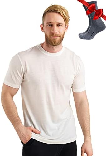 מרינו.טק צמר מרינו חולצה גברים- אורגני צמר מרינו גופיית קל משקל בסיס שכבה + טיולים צמר גרביים