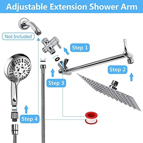 ראש מקלחת - 8 מקלחת גשמים בלחץ גבוה ראש מקלחת עם זרוע הרחבה 11, 9 הגדרות משולבת ראש מקלחת כף יד, ראש מקלחת