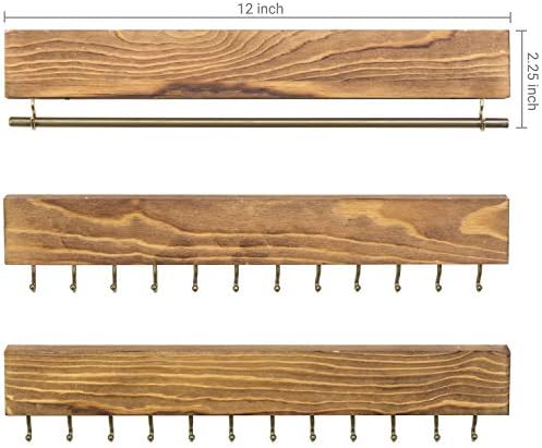 MyGift 6 חלקים מארגן תכשיטים תלויים עץ - צמיד רכוב על קיר ומתלה מחזיק שרשרת עם ווים ובר קולב
